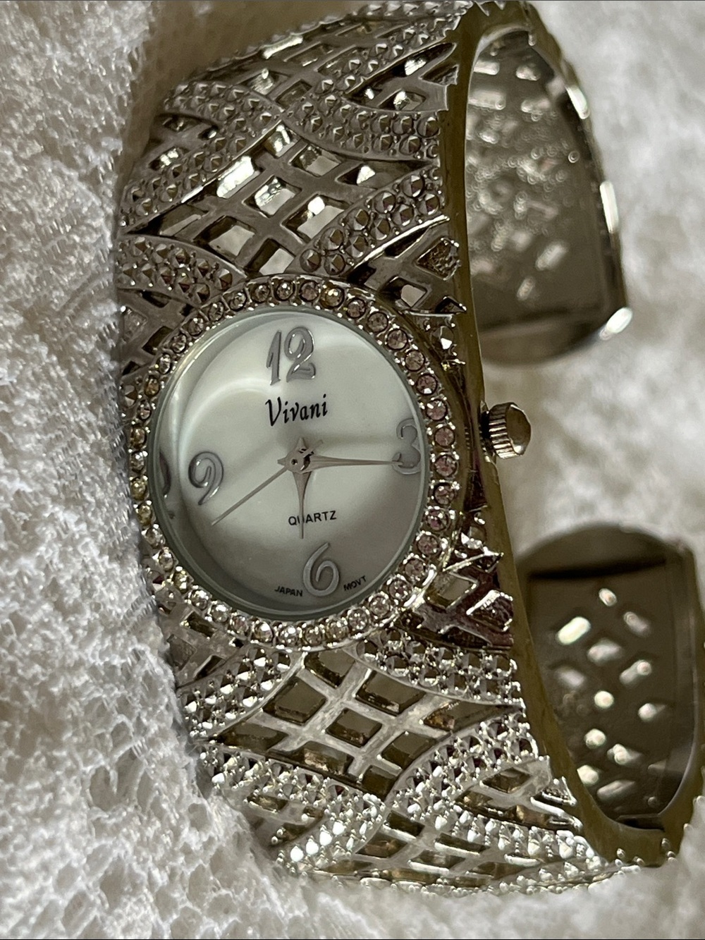Vivani Silver Crystal-Accent Women's Cuff Watch
